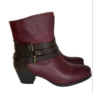 Naturalizer Katrina Maroon & Brown Leather Stacked Heel Ankle Booties Size 8.5W